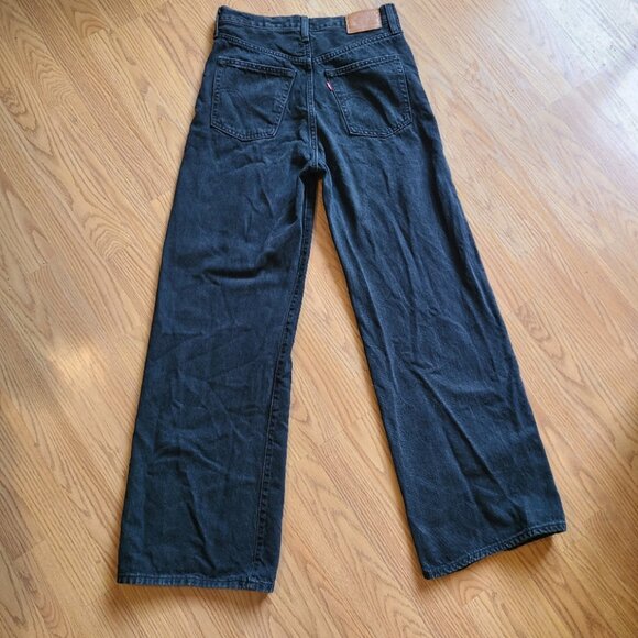 NEW NWOT! LEVI'S RIBCAGE WIDE LEG JEANS 100% COTTON BLACK WASH HIGH RISE sz 28 - Picture 4 of 7